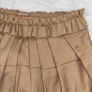 Galliano Tan Pleated Skirt with Ruffled Waistband ♡